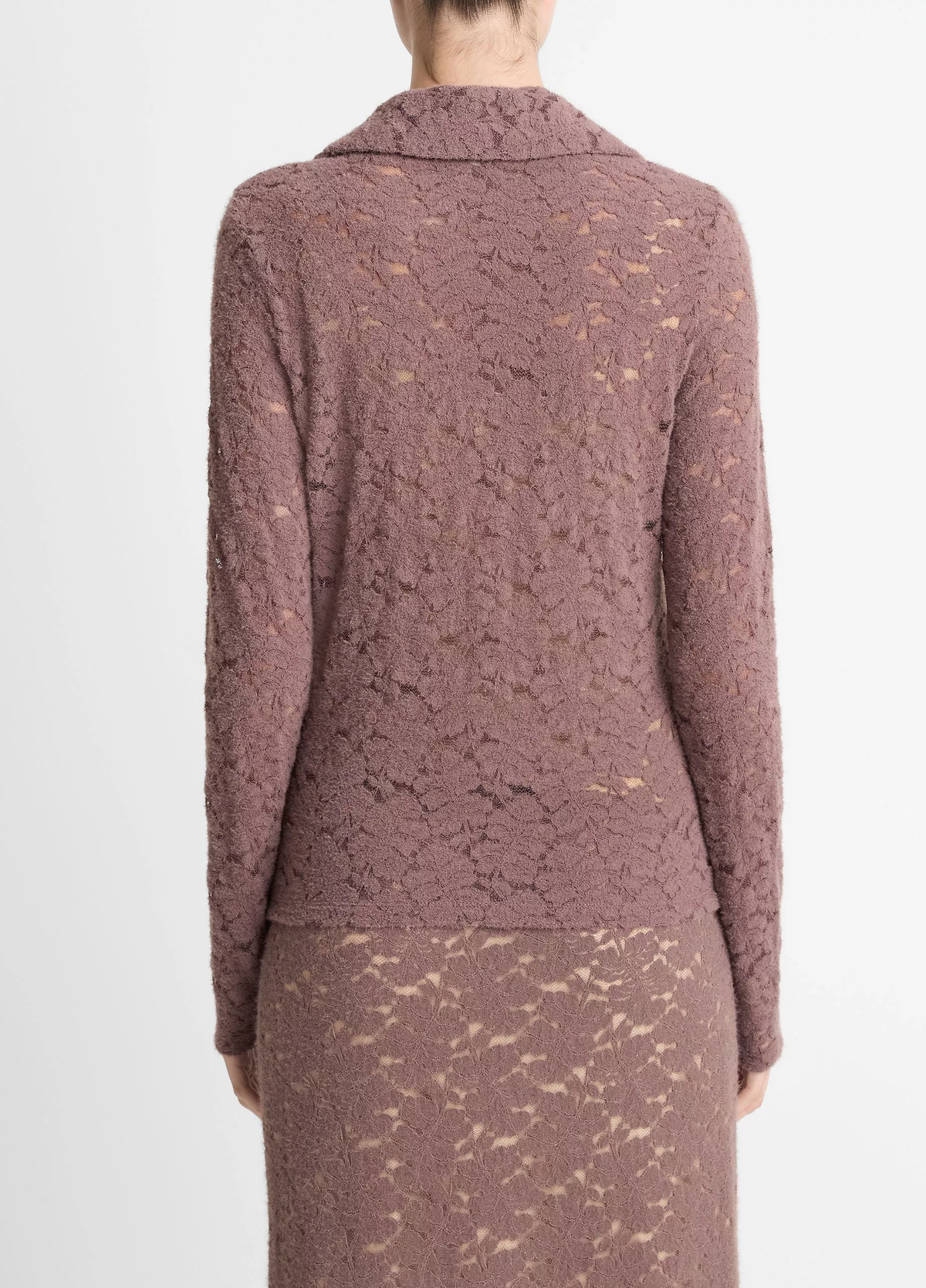 VINCE Lace Long Sleeve Polo Top - Smoky Berry