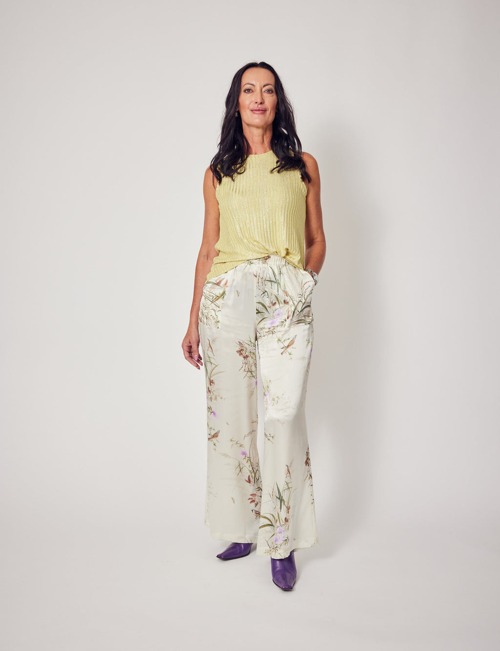 Lindsay Nicholas New York Laura Sleeveless Crewneck Top - Sunflower Shimmer