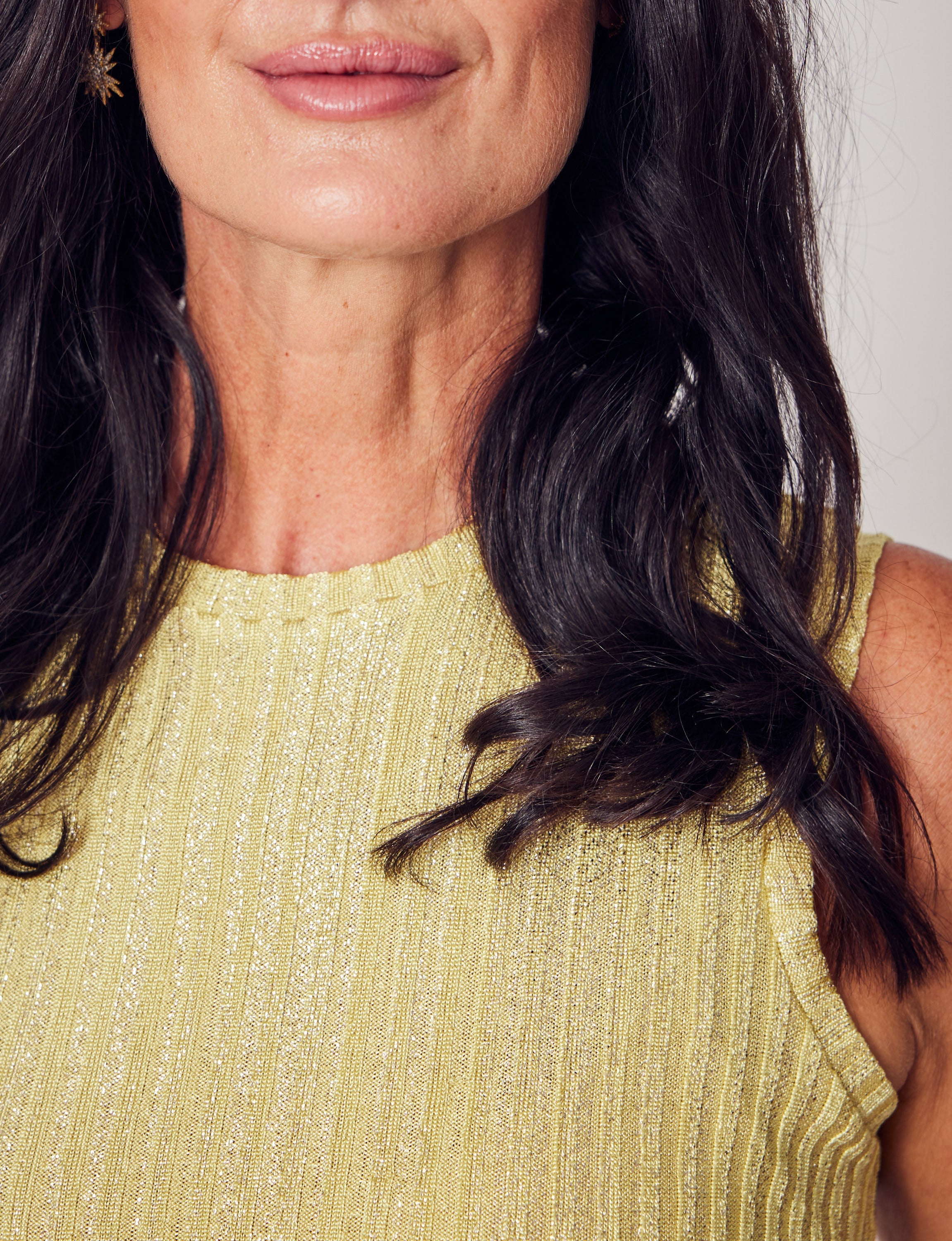 Lindsay Nicholas New York Laura Sleeveless Crewneck Top - Sunflower Shimmer