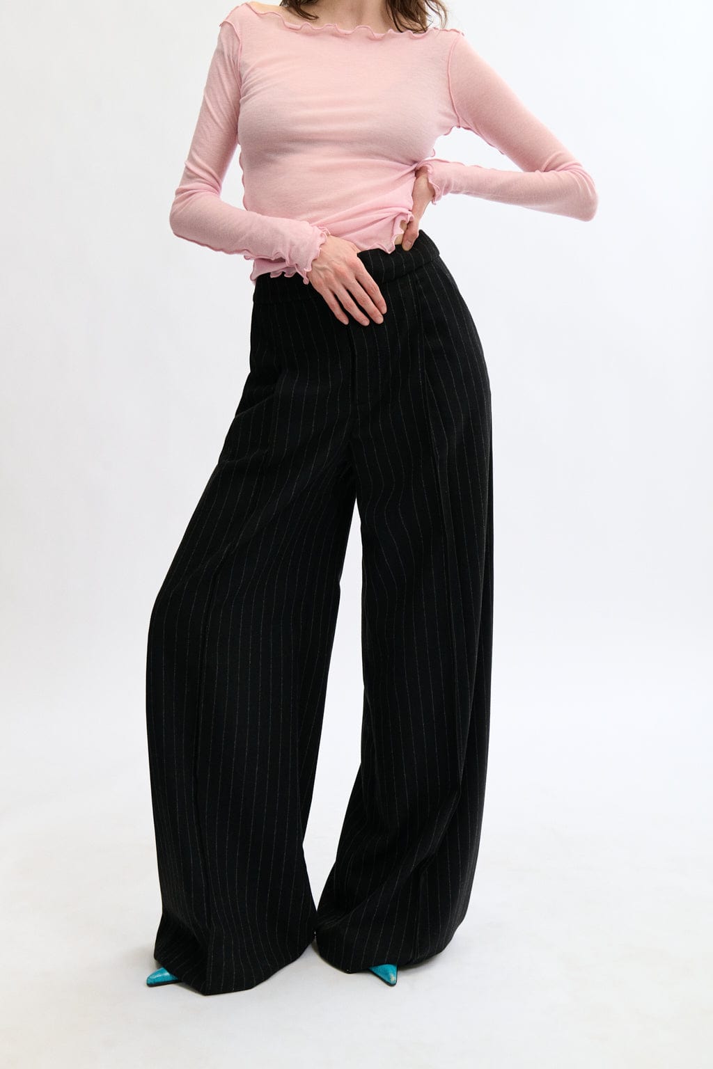 Eliza Faulkner Lavoy Pant - Warm Grey Pinstripe