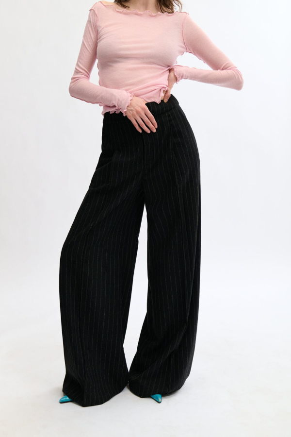 Eliza Faulkner Lavoy Pant - Warm Grey Pinstripe