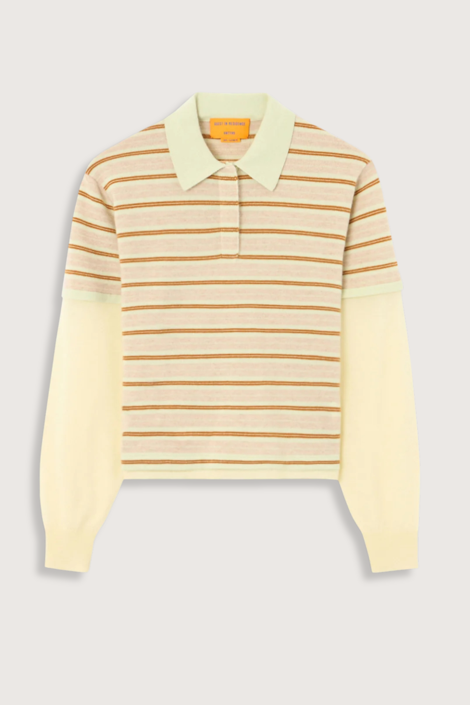 Guest in Residence Layered Stripe Rugby Cashmere Polo - Lime Combo