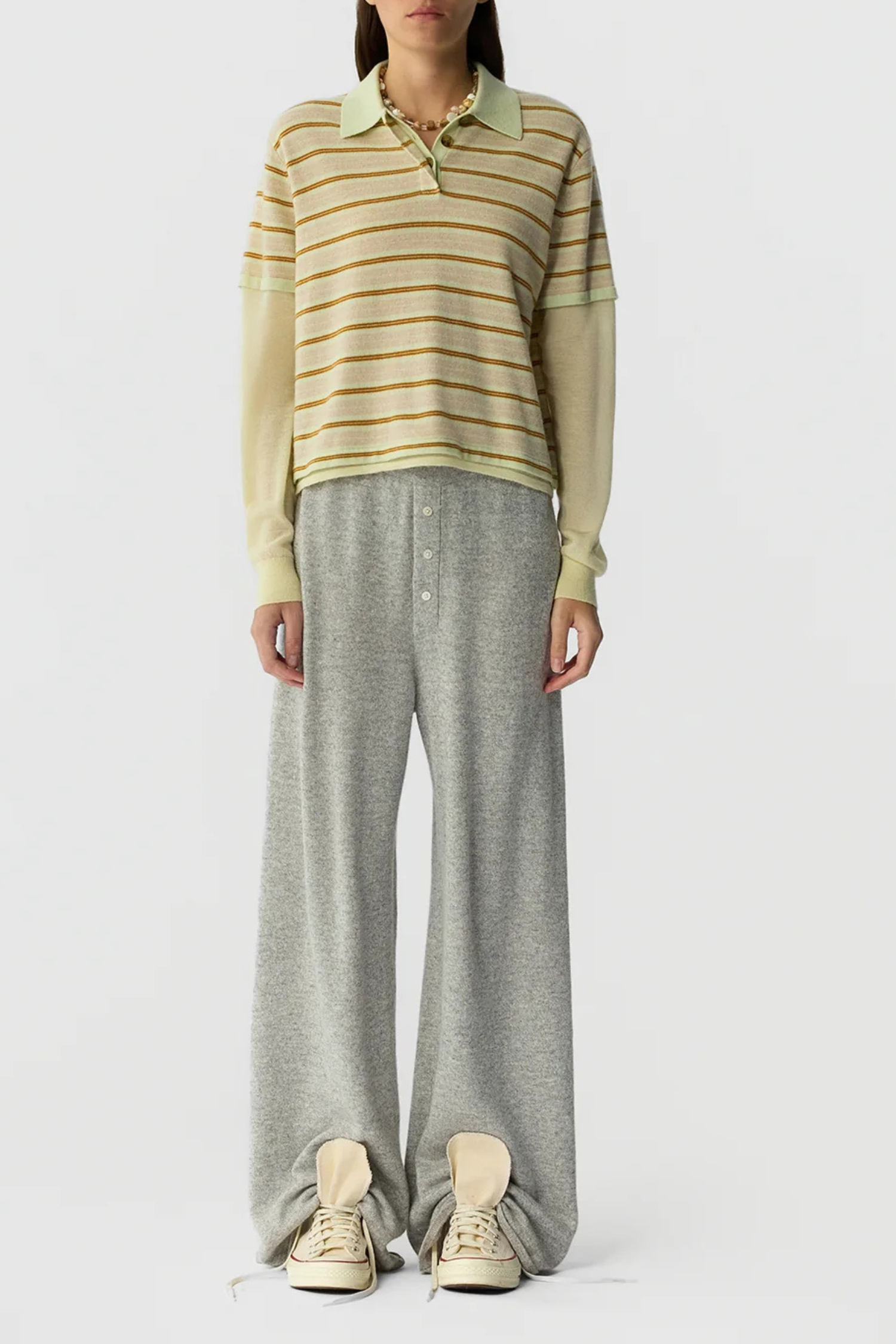 Guest in Residence Layered Stripe Rugby Cashmere Polo - Lime Combo