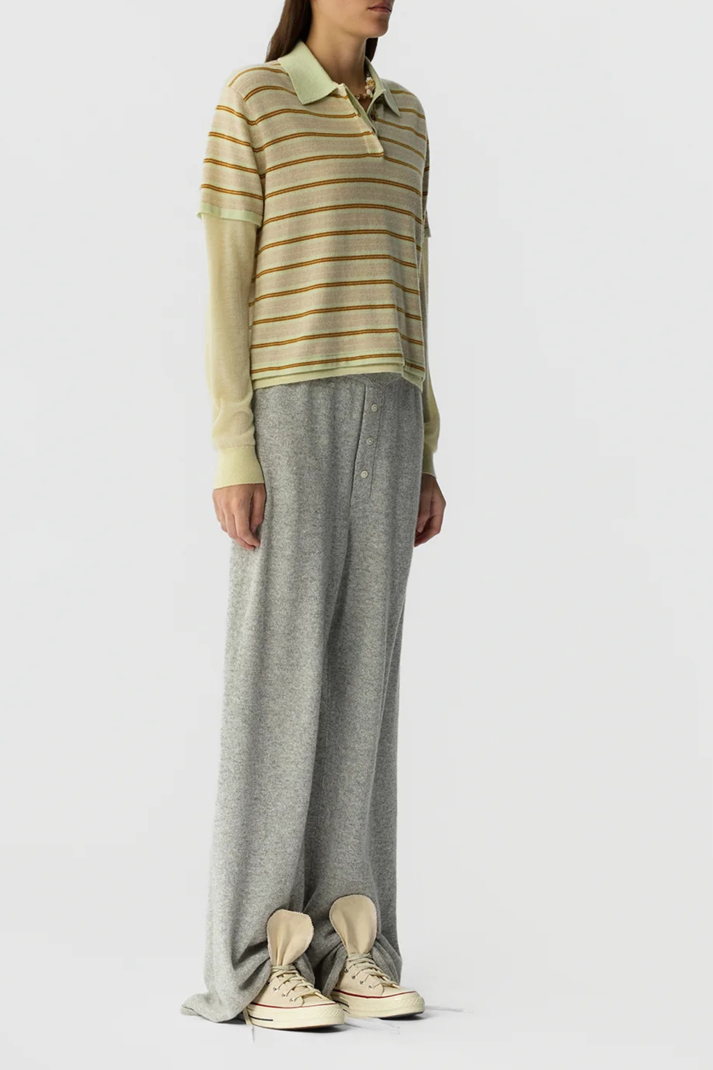 Guest in Residence Layered Stripe Rugby Cashmere Polo - Lime Combo