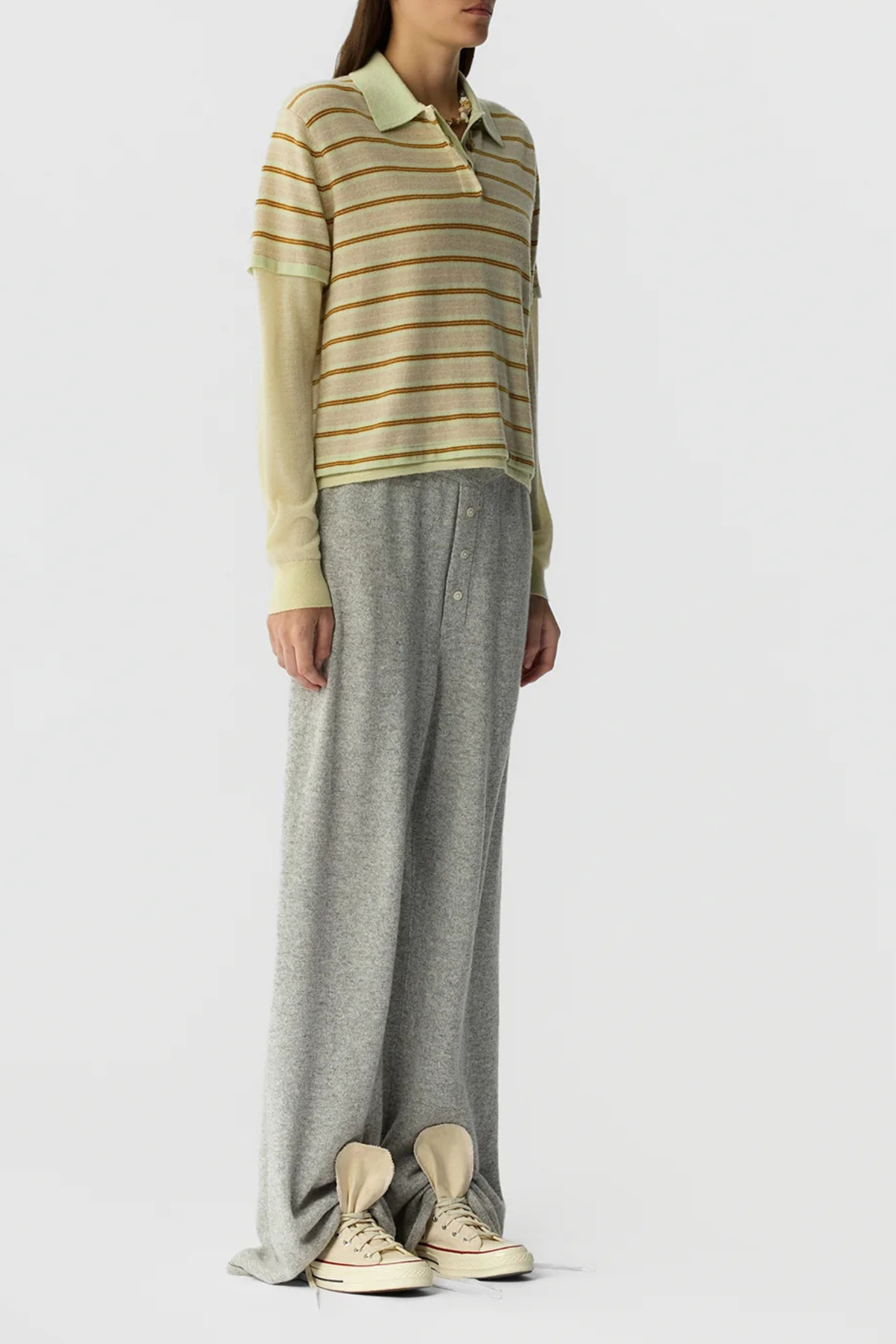 Guest in Residence Layered Stripe Rugby Cashmere Polo - Lime Combo