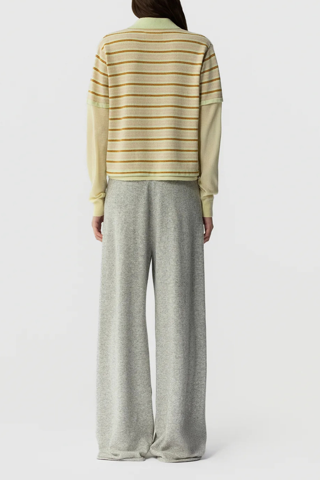 Guest in Residence Layered Stripe Rugby Cashmere Polo - Lime Combo