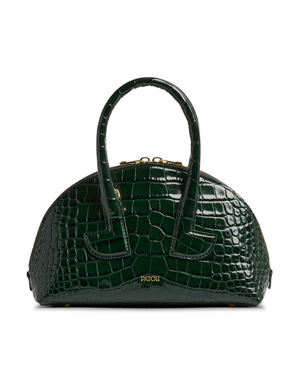 Patou Le Patou Bowling Bag in Crocodile-Embossed Leather - Green