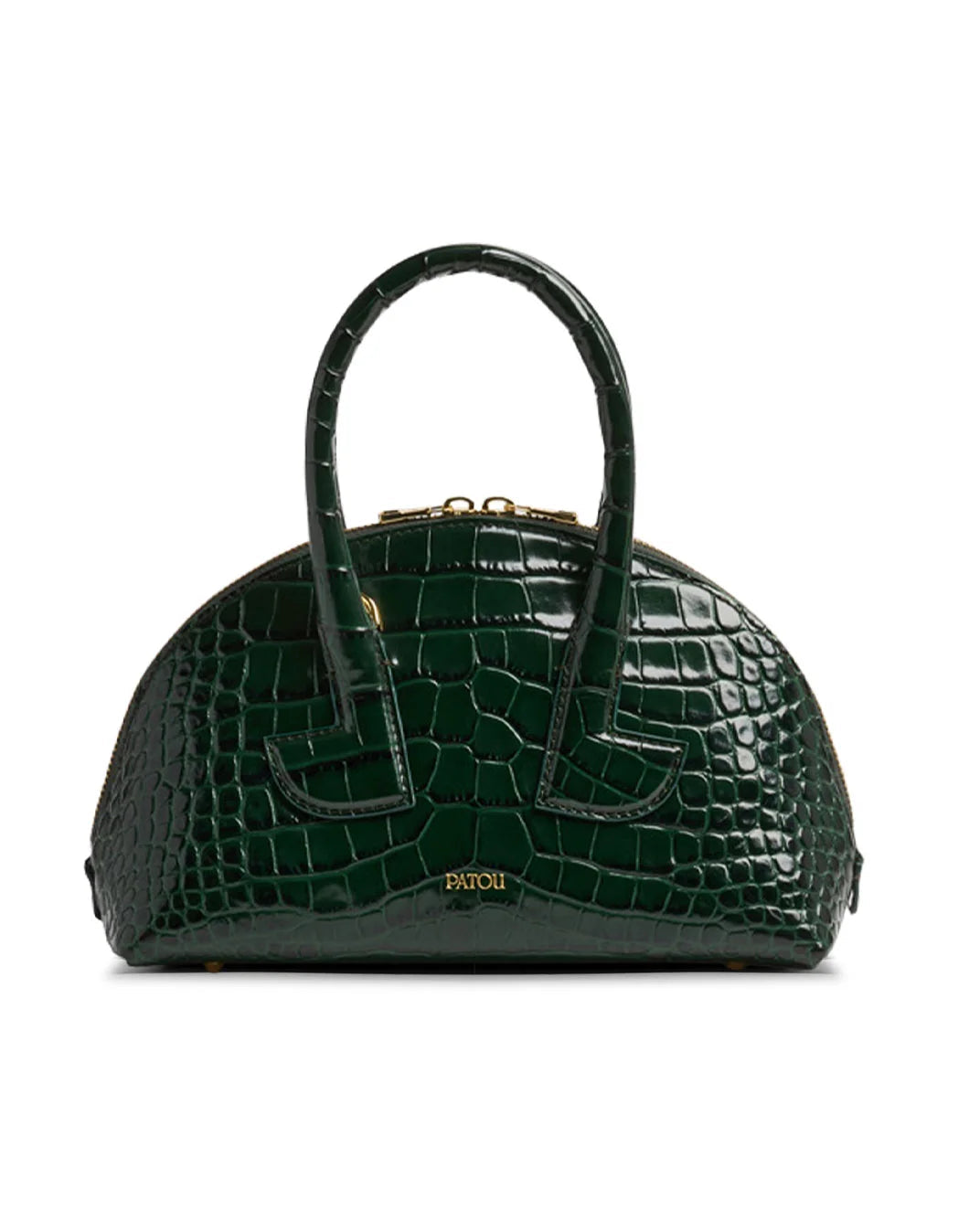 Patou Le Patou Bowling Bag in Crocodile-Embossed Leather - Green