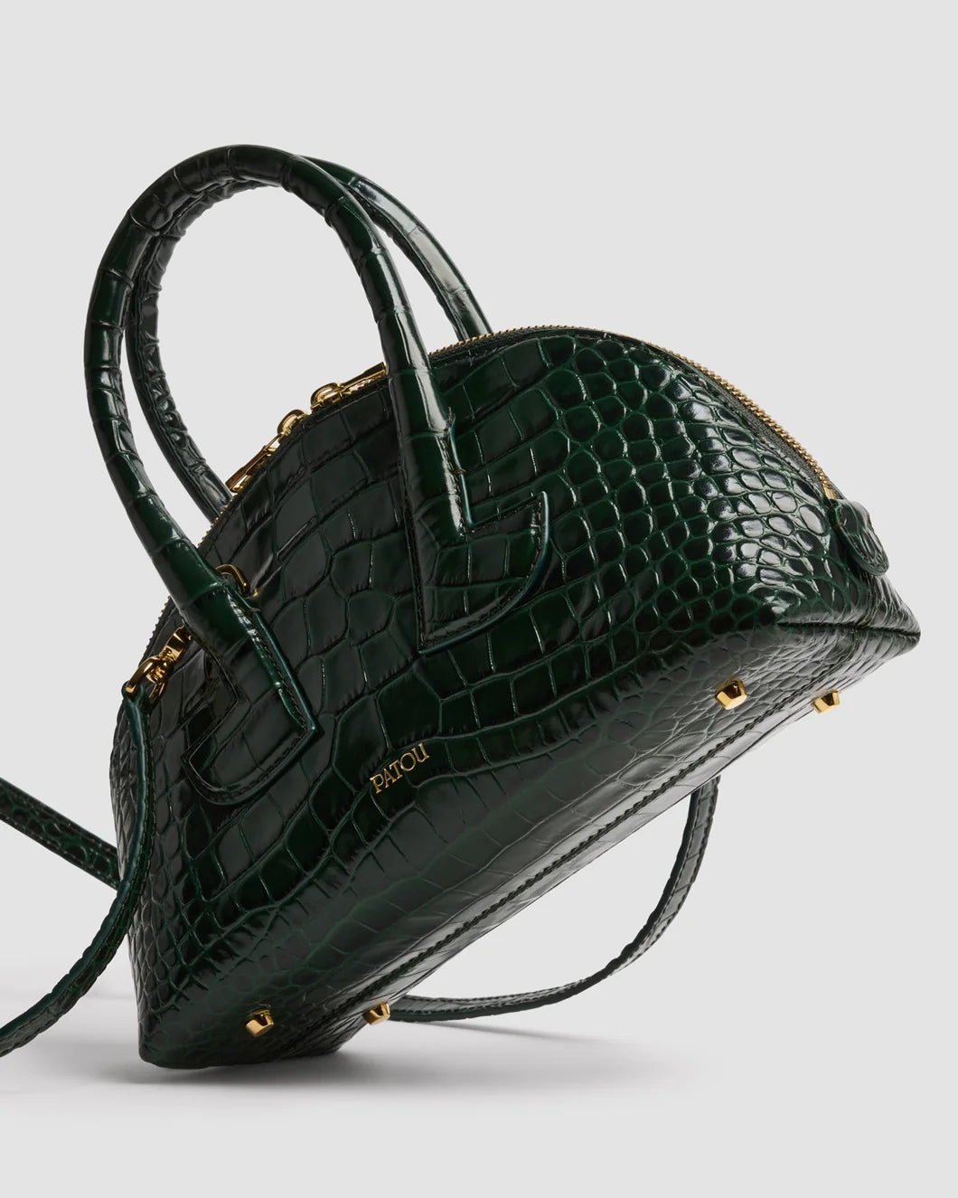 Patou Le Patou Bowling Bag in Crocodile-Embossed Leather - Green