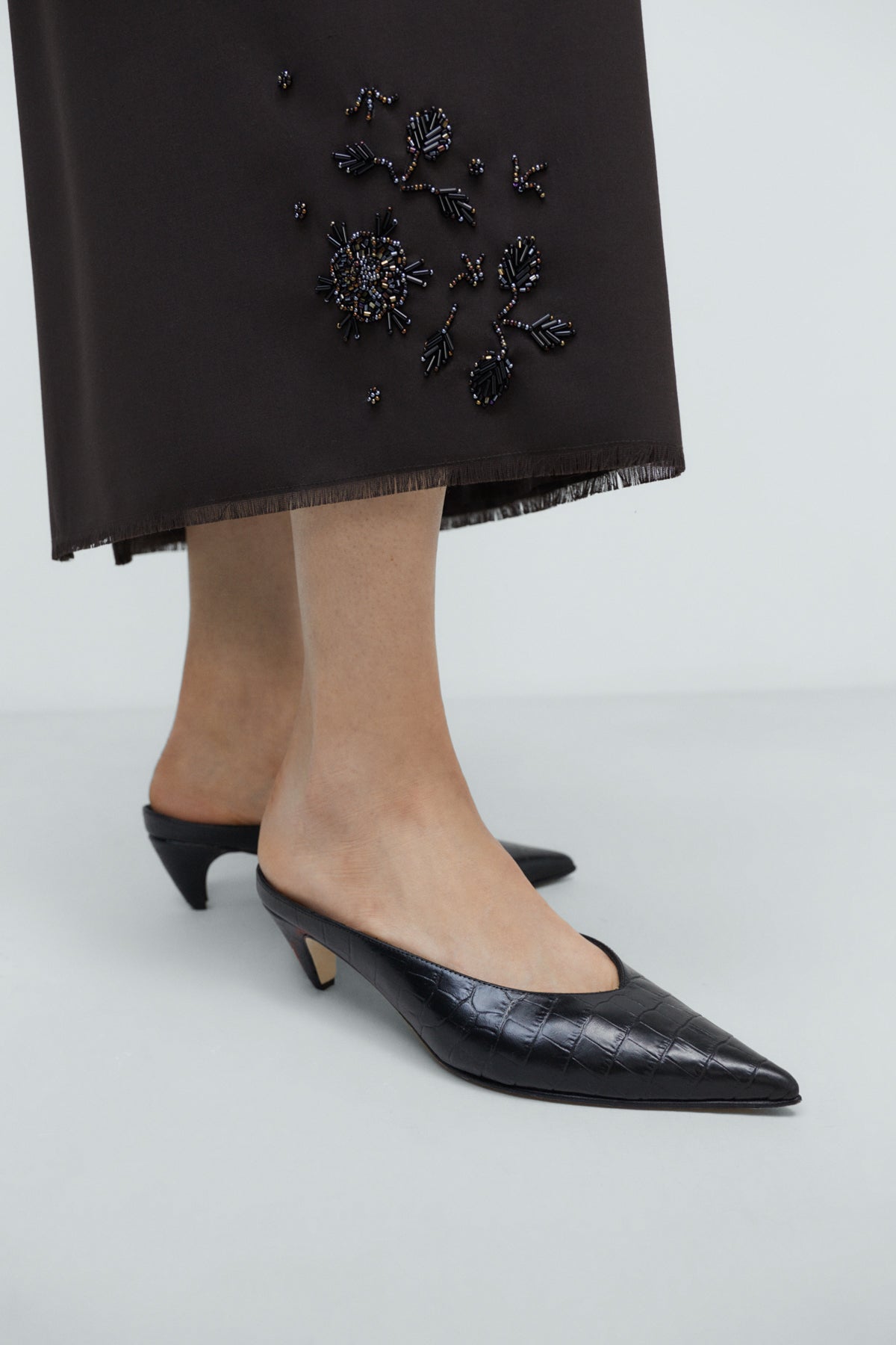 Cordera Leather Pointy Mule Crocodile
