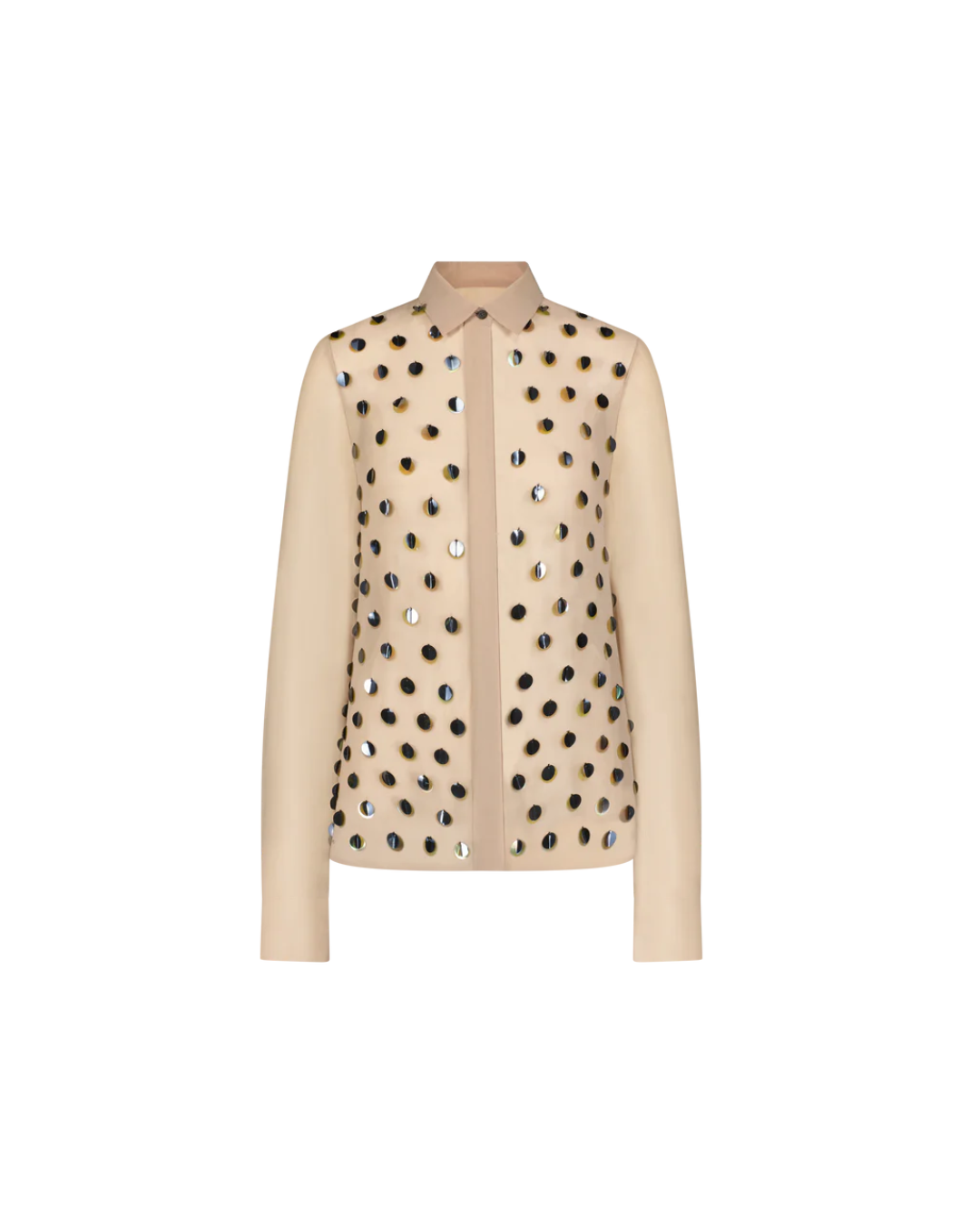 Lela Rose Paillette Embroidered Georgette Shirt - Taupe