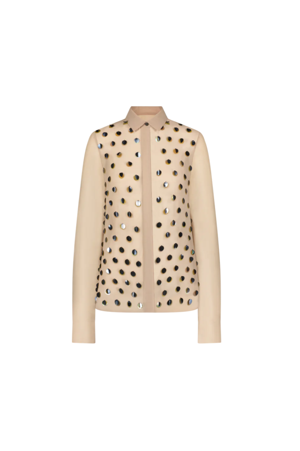 Lela Rose Paillette Embroidered Georgette Shirt - Taupe