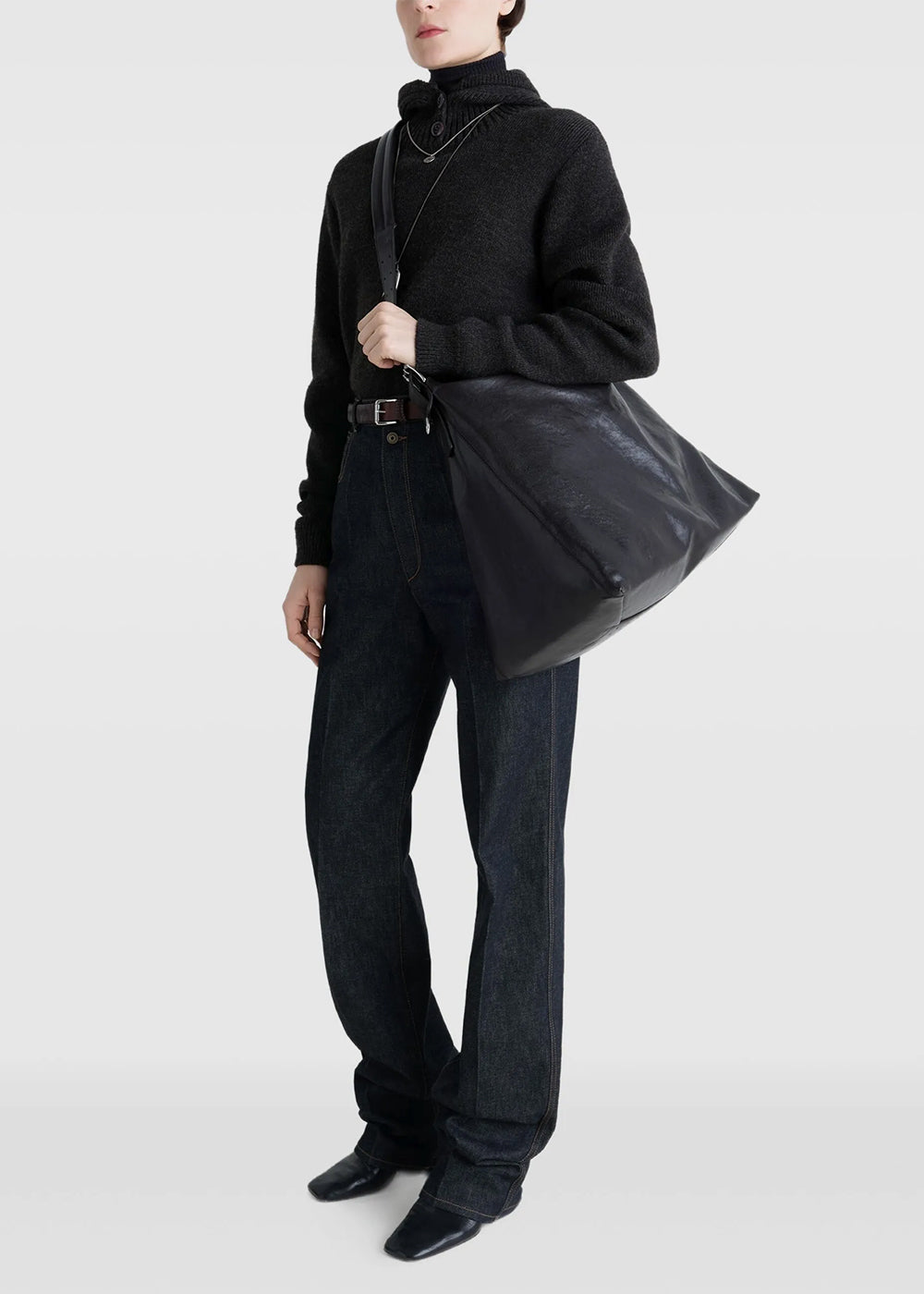 Lemaire Belted Hobo Bag - Dark Chocolate