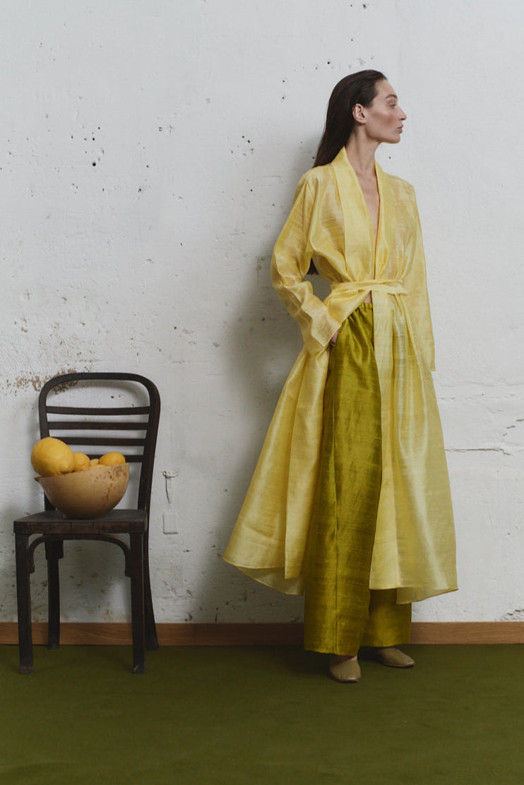 Datura Dupion Kimono Dress - Lemon Butter