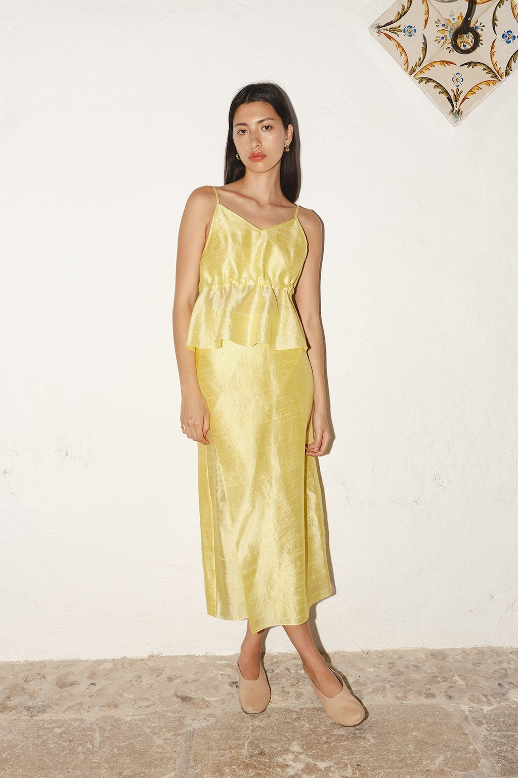 Datura Dupion Scrunchie Top - Lemon Butter