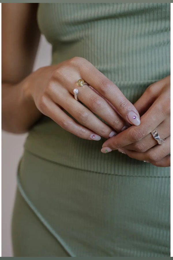 Kara Yoo Lemon Quartz Pearl Open Ring