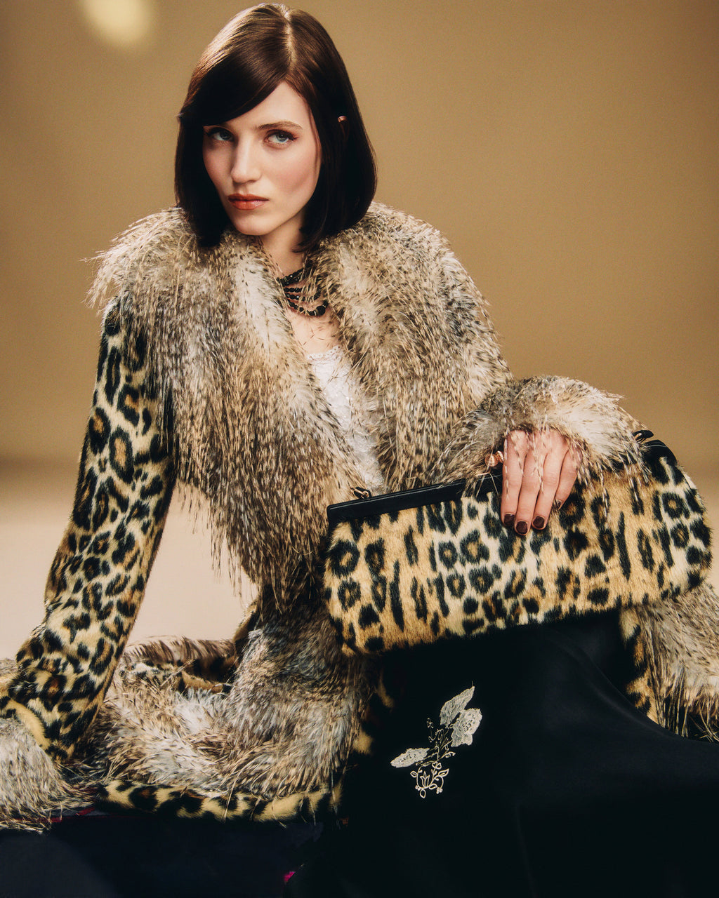 Anna Sui Leopard Faux Fur East West Handbag