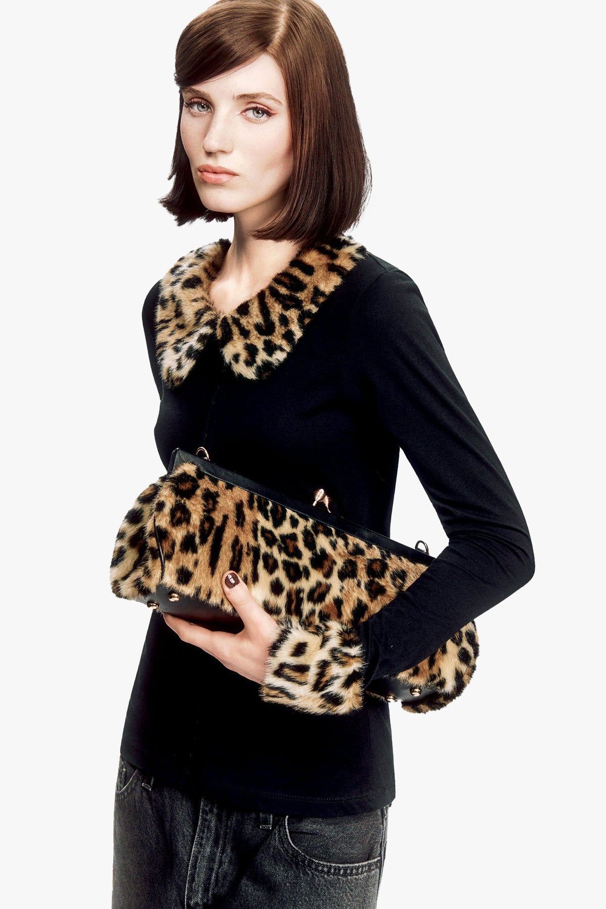 Anna Sui Leopard Faux Fur East West Handbag