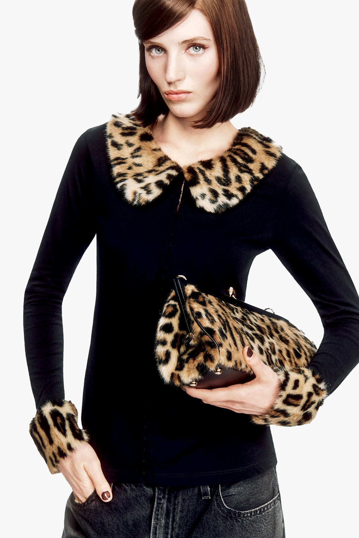 Anna Sui Leopard Faux Fur East West Handbag