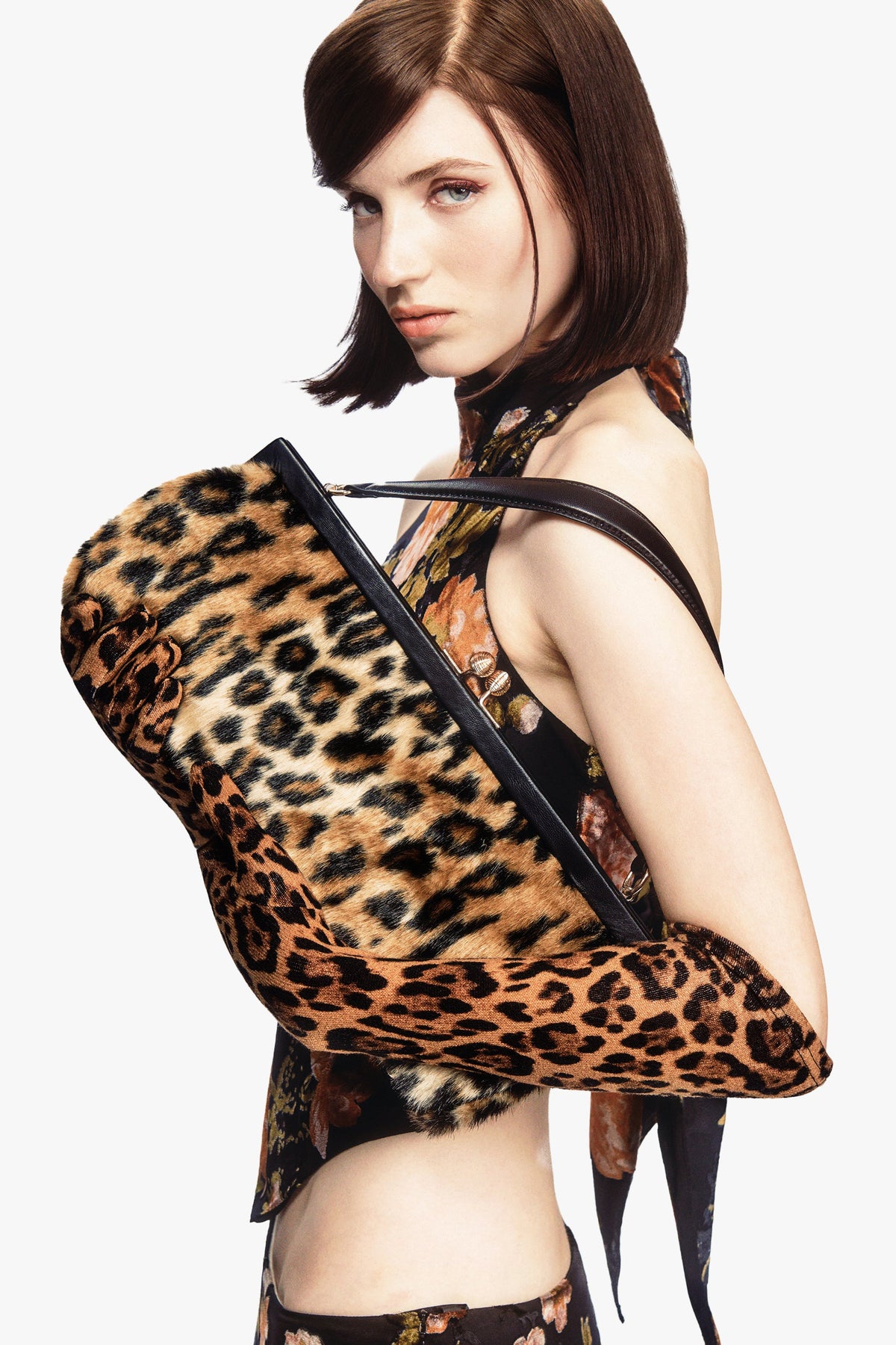 Anna Sui Leopard Faux Fur East West Handbag