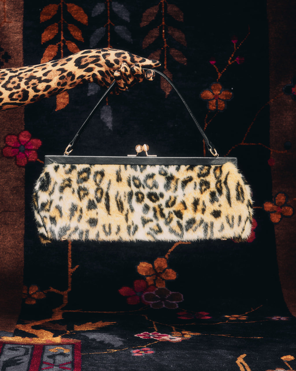 Anna Sui Leopard Faux Fur East West Handbag