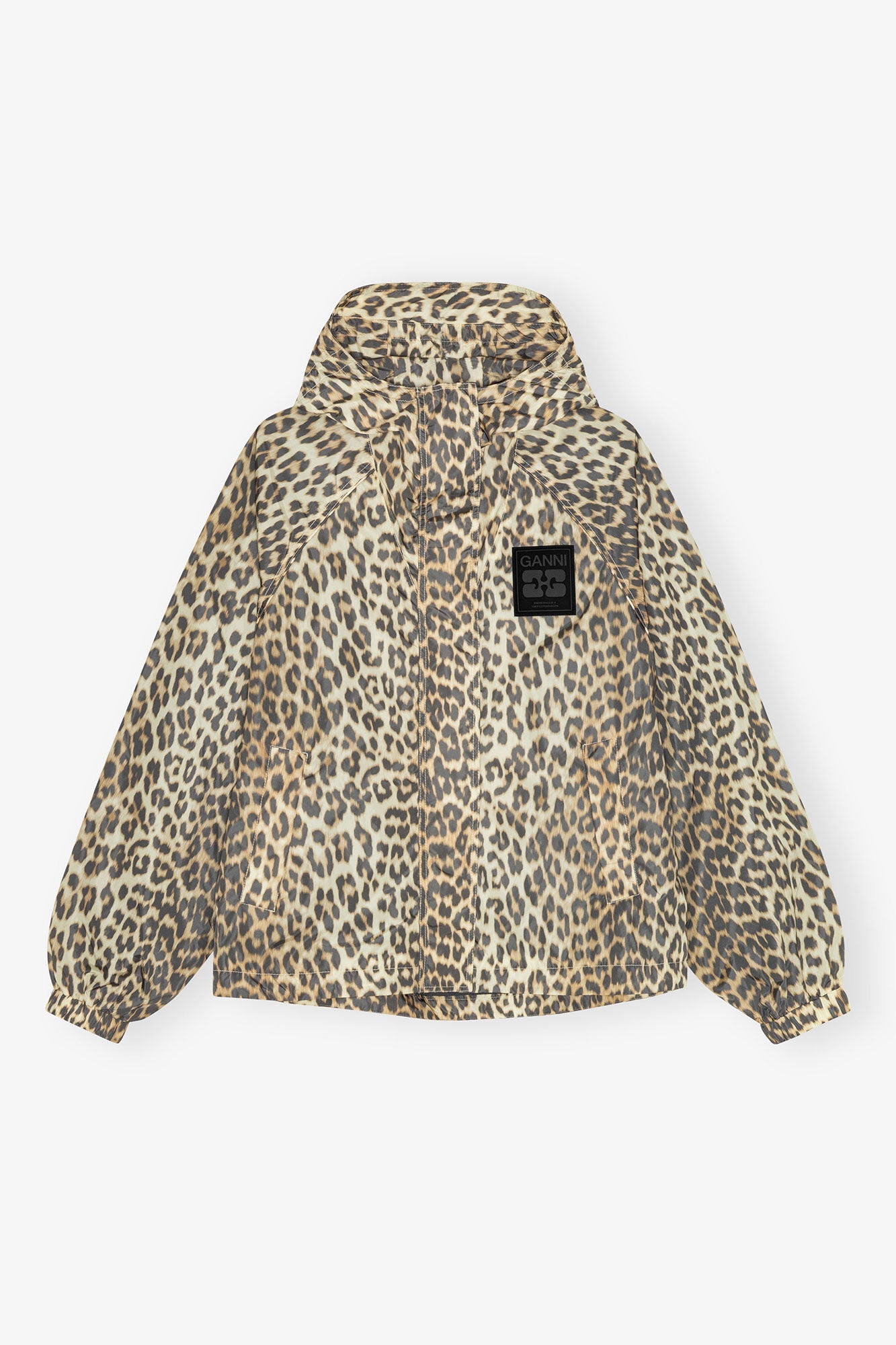 Ganni Leopard Print Nylon Jacket - Almond Milk
