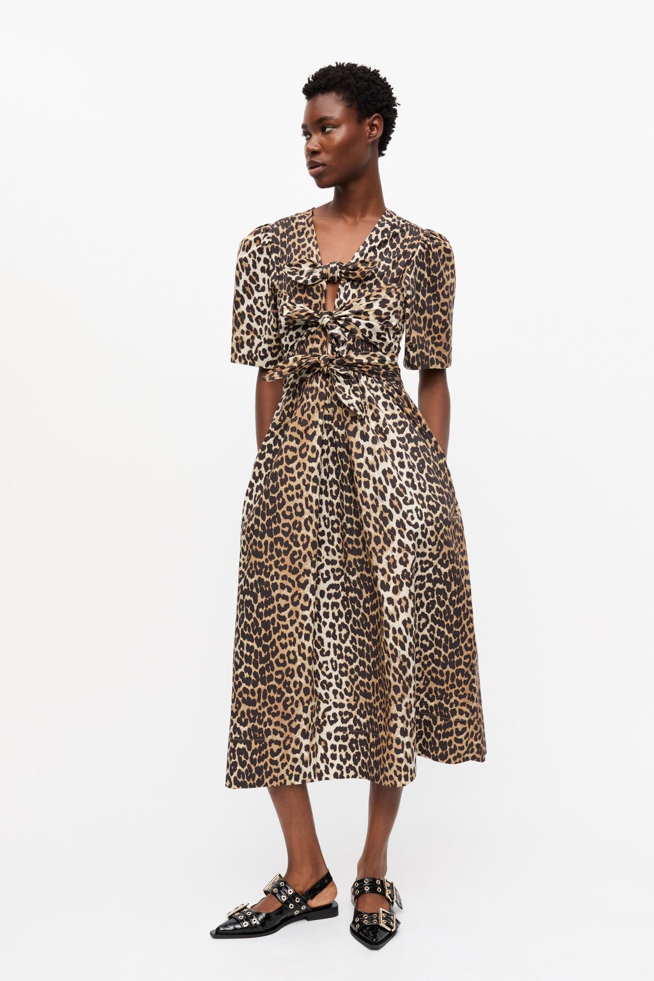 Ganni Leopard Printed Tie Dress