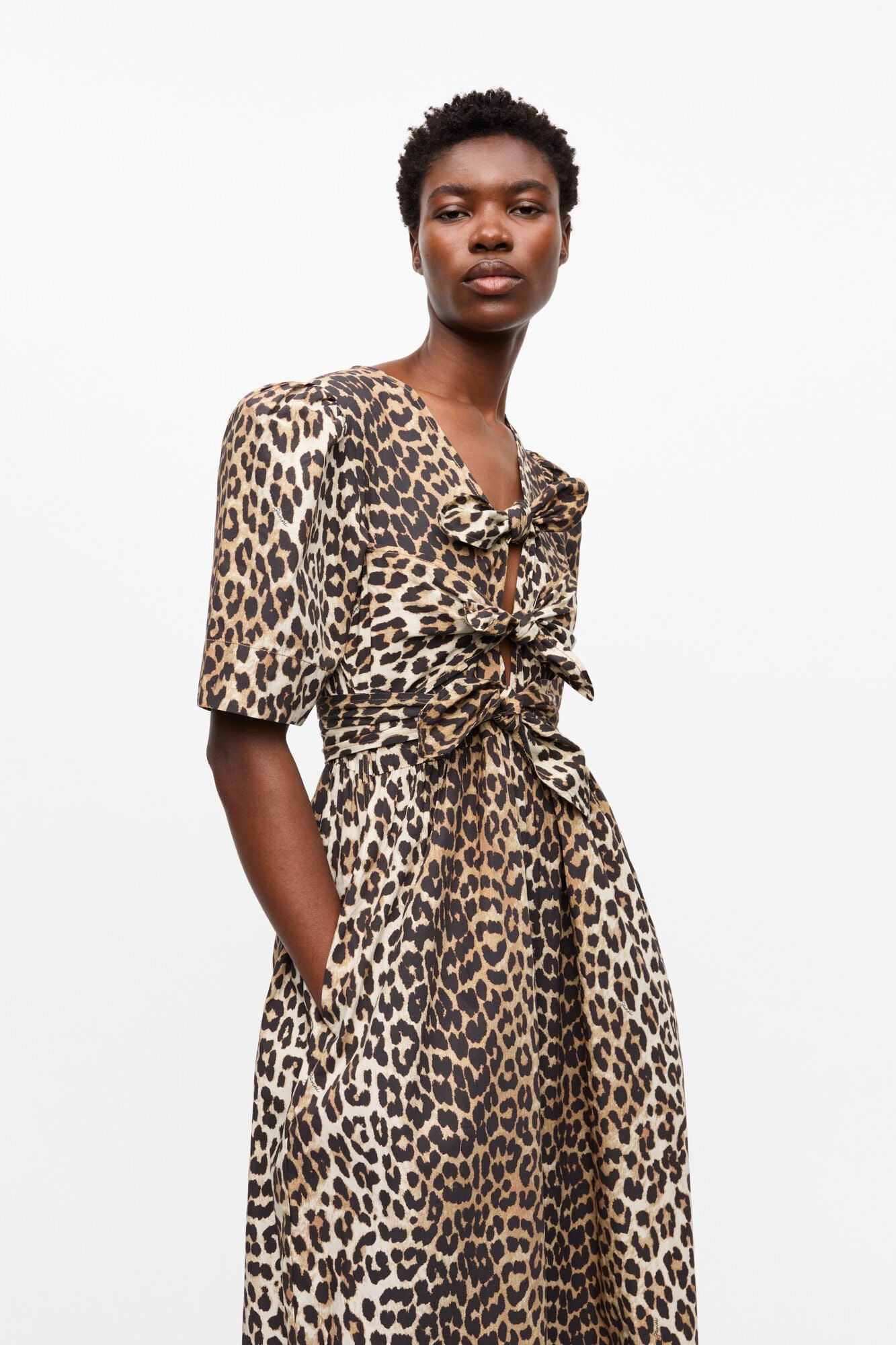 Ganni Leopard Printed Tie Dress
