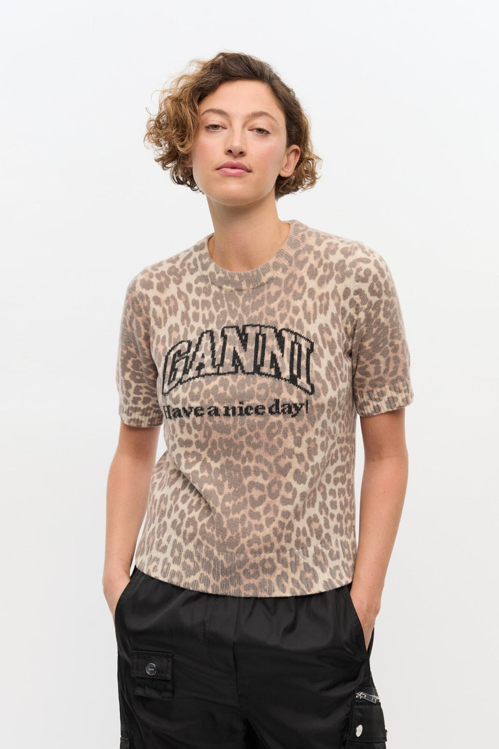 Ganni Leopard Wool Mix T-shirt