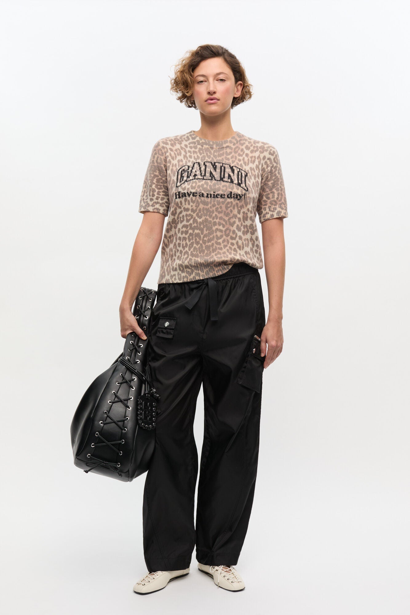 Ganni Leopard Wool Mix T-shirt