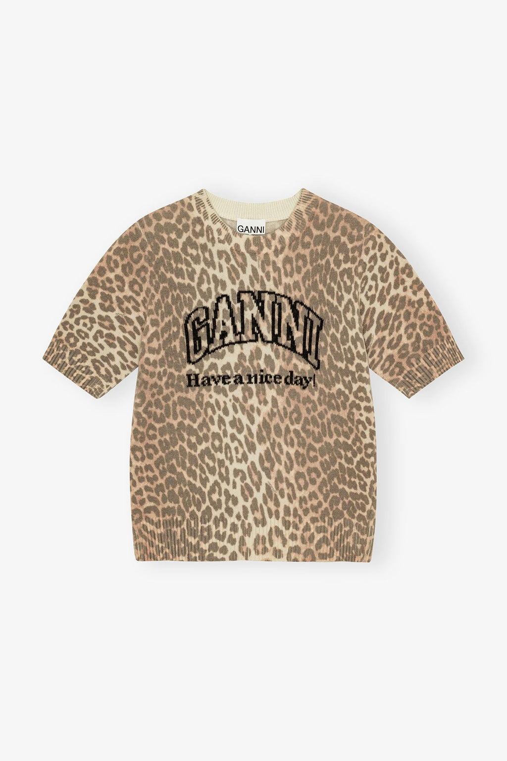 Ganni Leopard Wool Mix T-shirt
