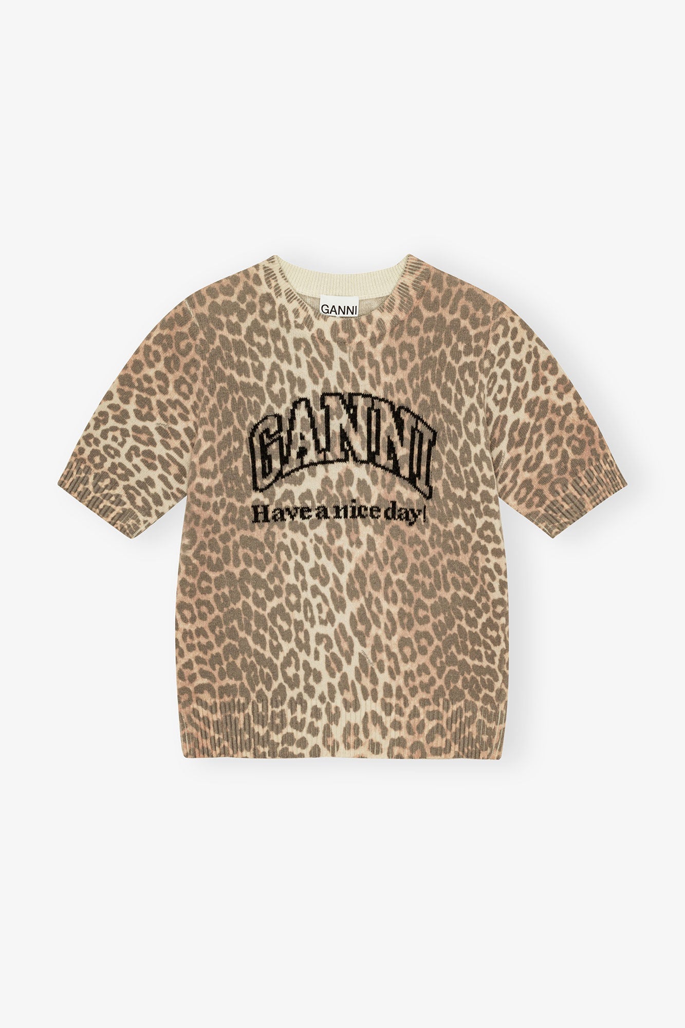 Ganni Leopard Wool Mix T-shirt