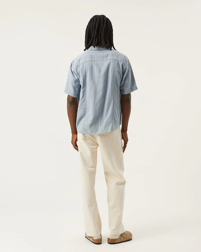 Corridor Light Blue Striped Seersucker Short Sleeve Button Up Shirt