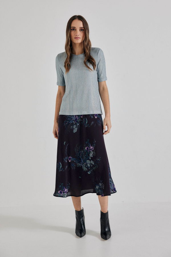 Lindsay Nicholas New York Silk Duchess Midi Skirt - Plum Bird/Fleur