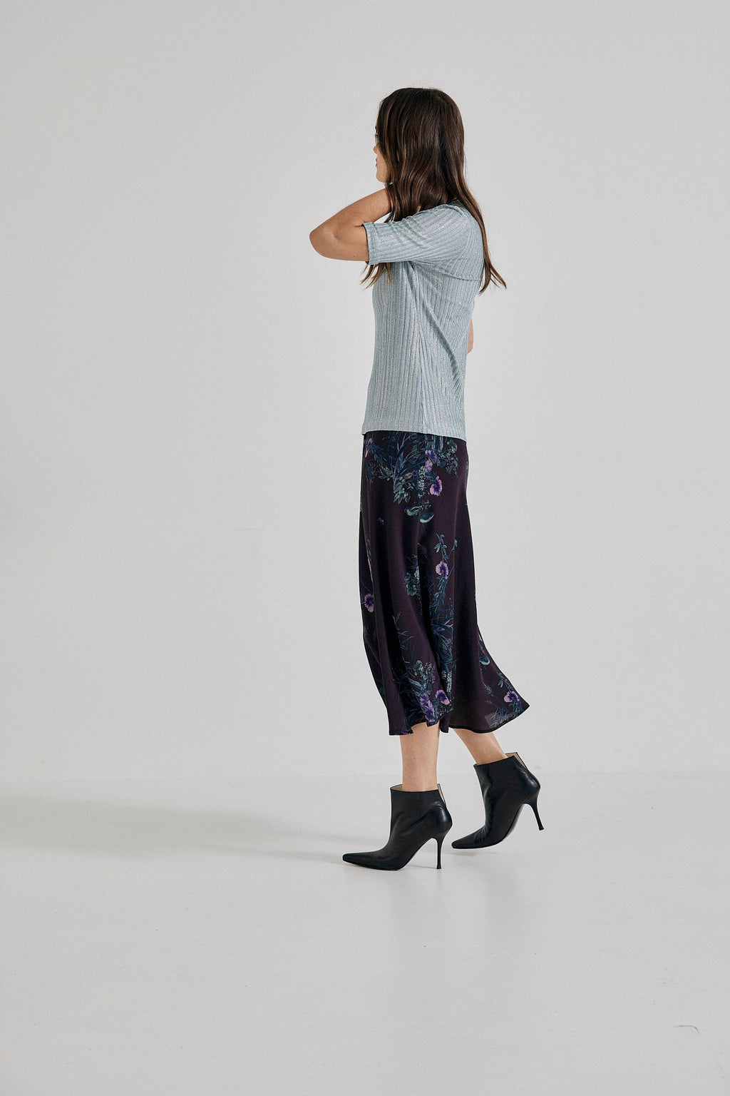 Lindsay Nicholas New York Silk Duchess Midi Skirt - Plum Bird/Fleur