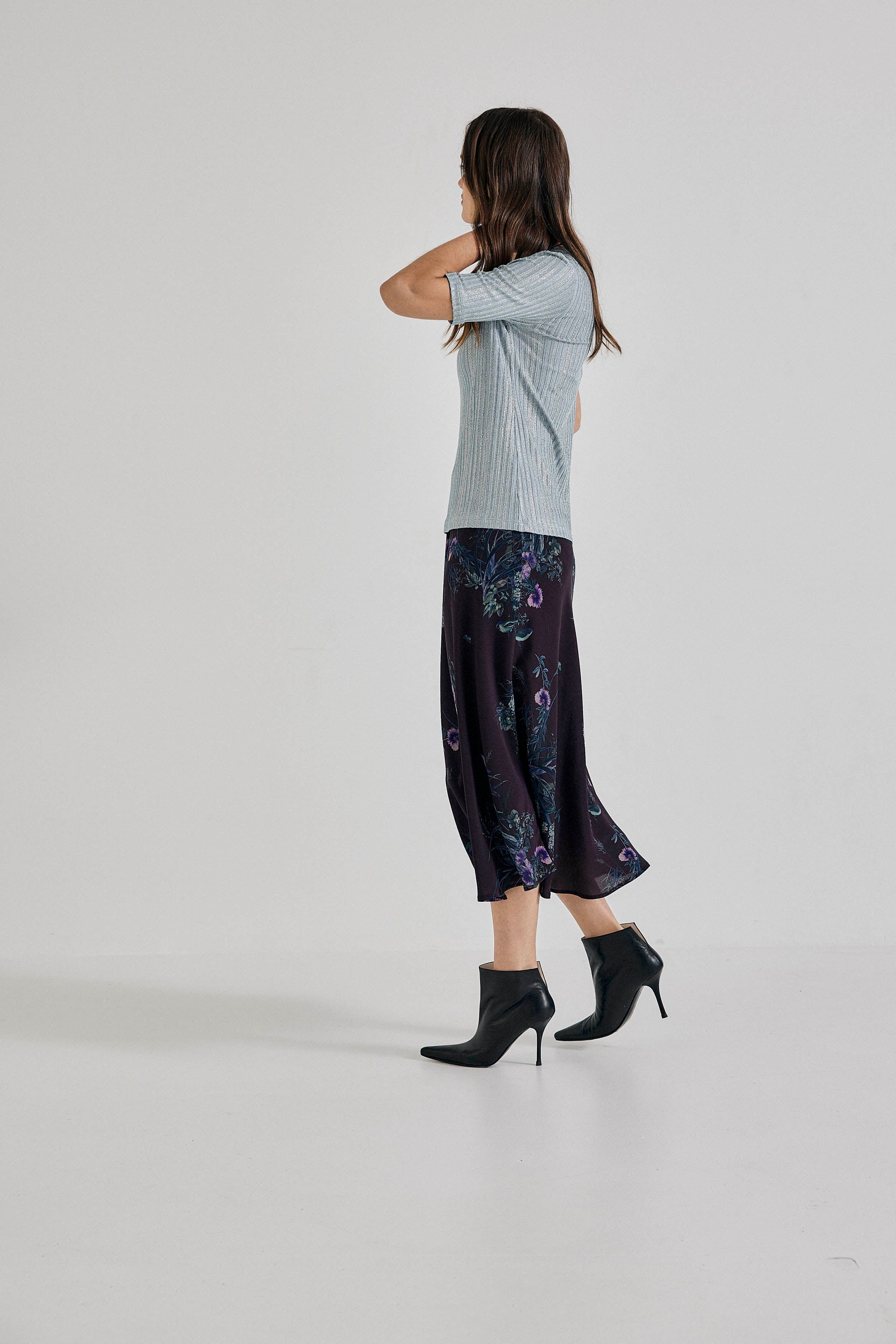 Lindsay Nicholas New York Silk Duchess Midi Skirt - Plum Bird/Fleur