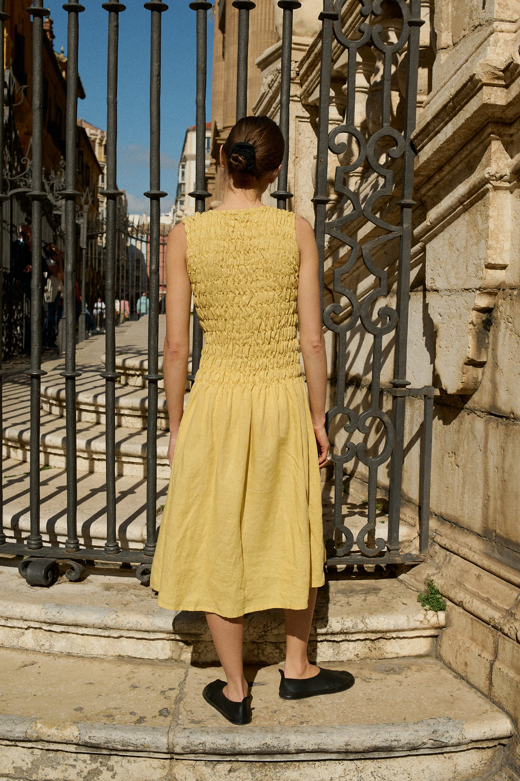 Linenfox Emilija Smocked Linen Dress - Butter