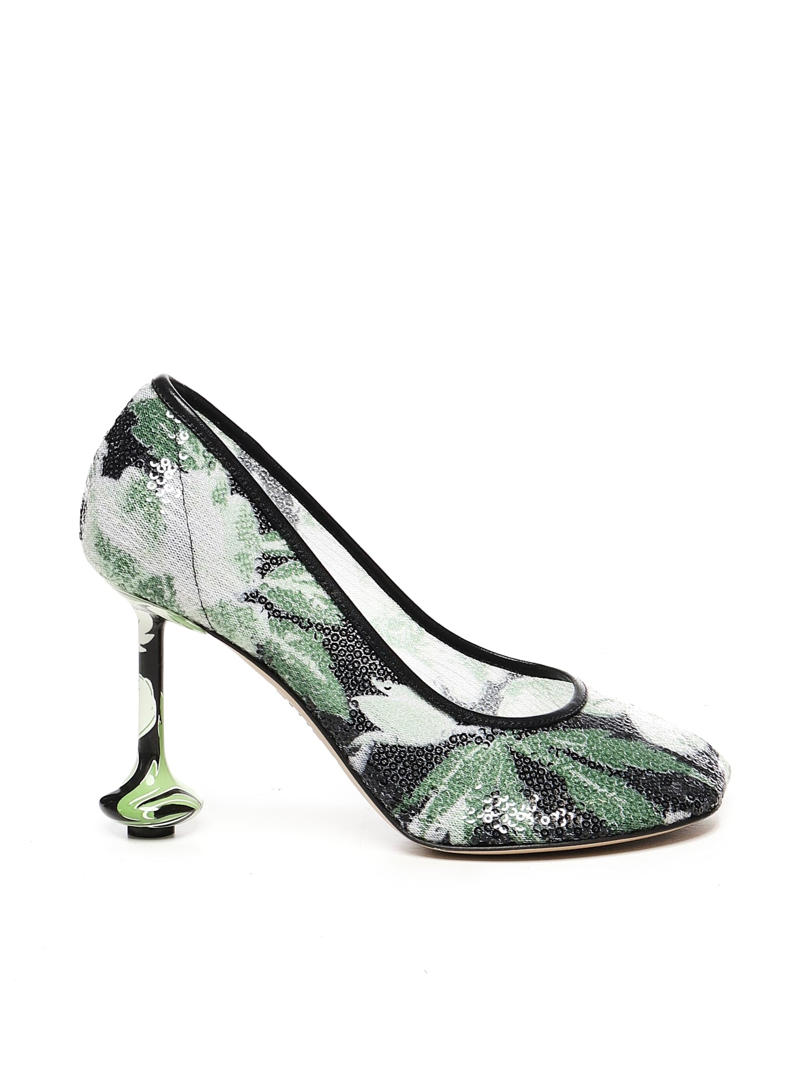 LOEWE Toy In Sequins Neckline Heel - Black/Hibiscus Green