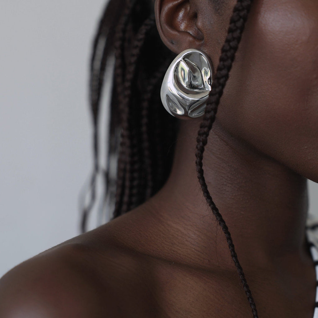 London Atelier Byproduct Silver Big Geometric Oval Earrings