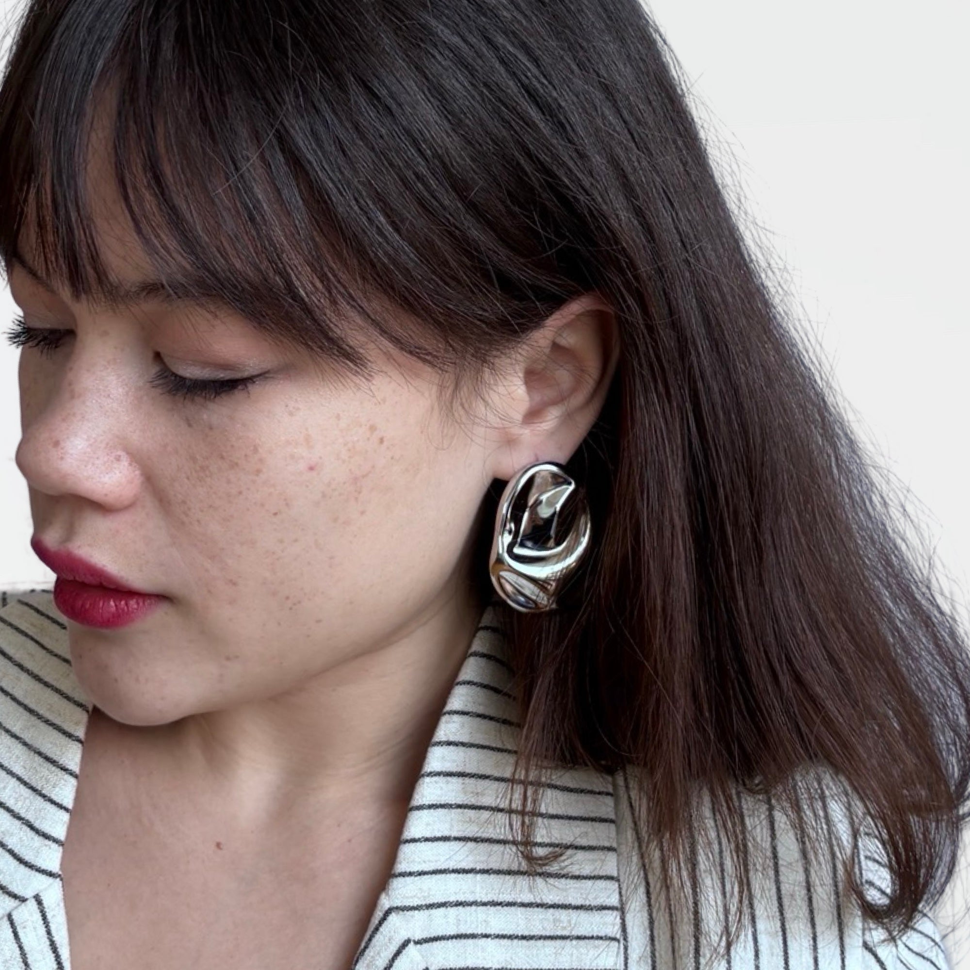 London Atelier Byproduct Silver Big Geometric Oval Earrings