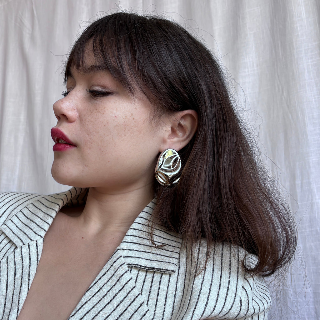 London Atelier Byproduct Silver Big Geometric Oval Earrings