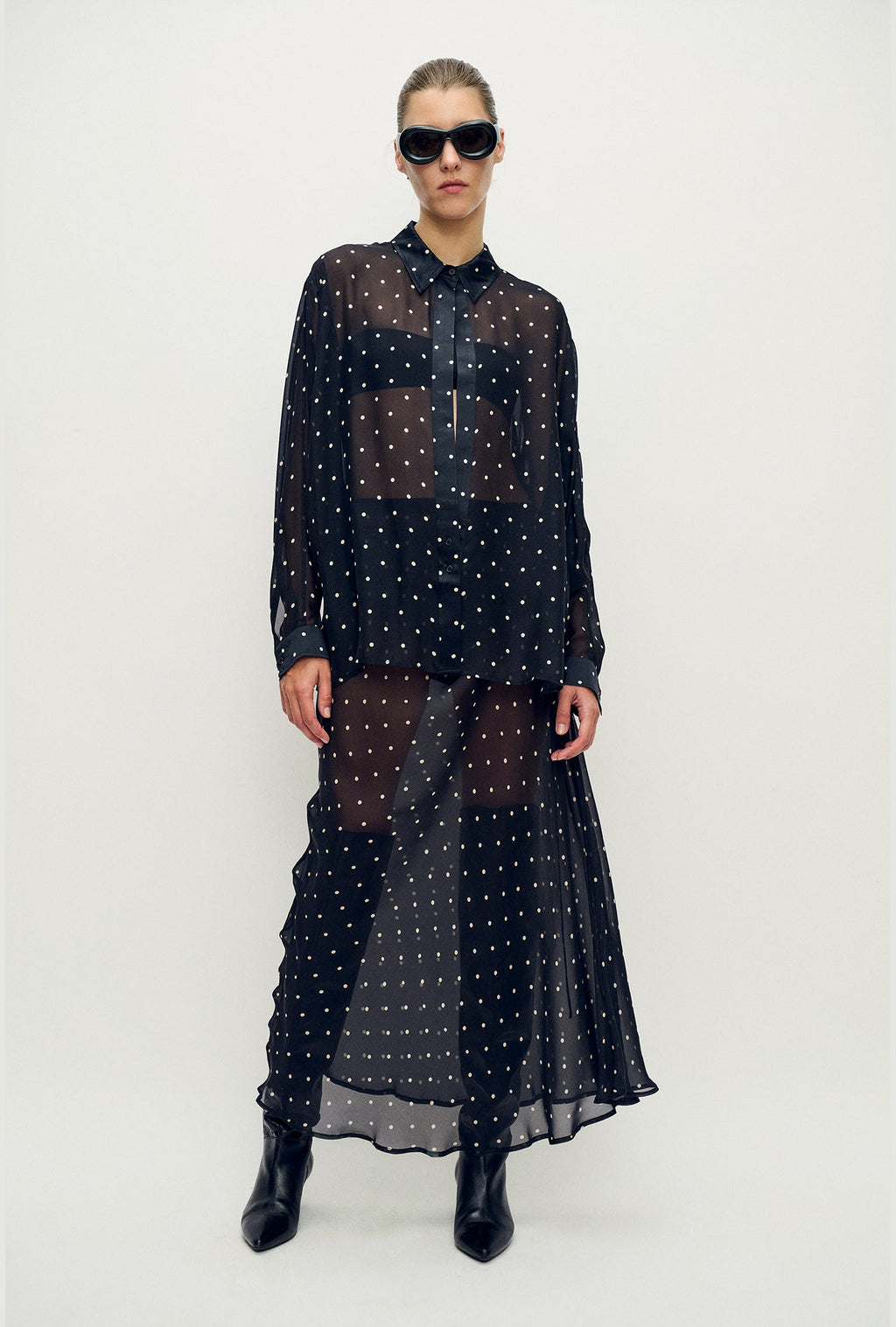 Silk Laundry Long Bias Cut Skirt - Small Polka Dot