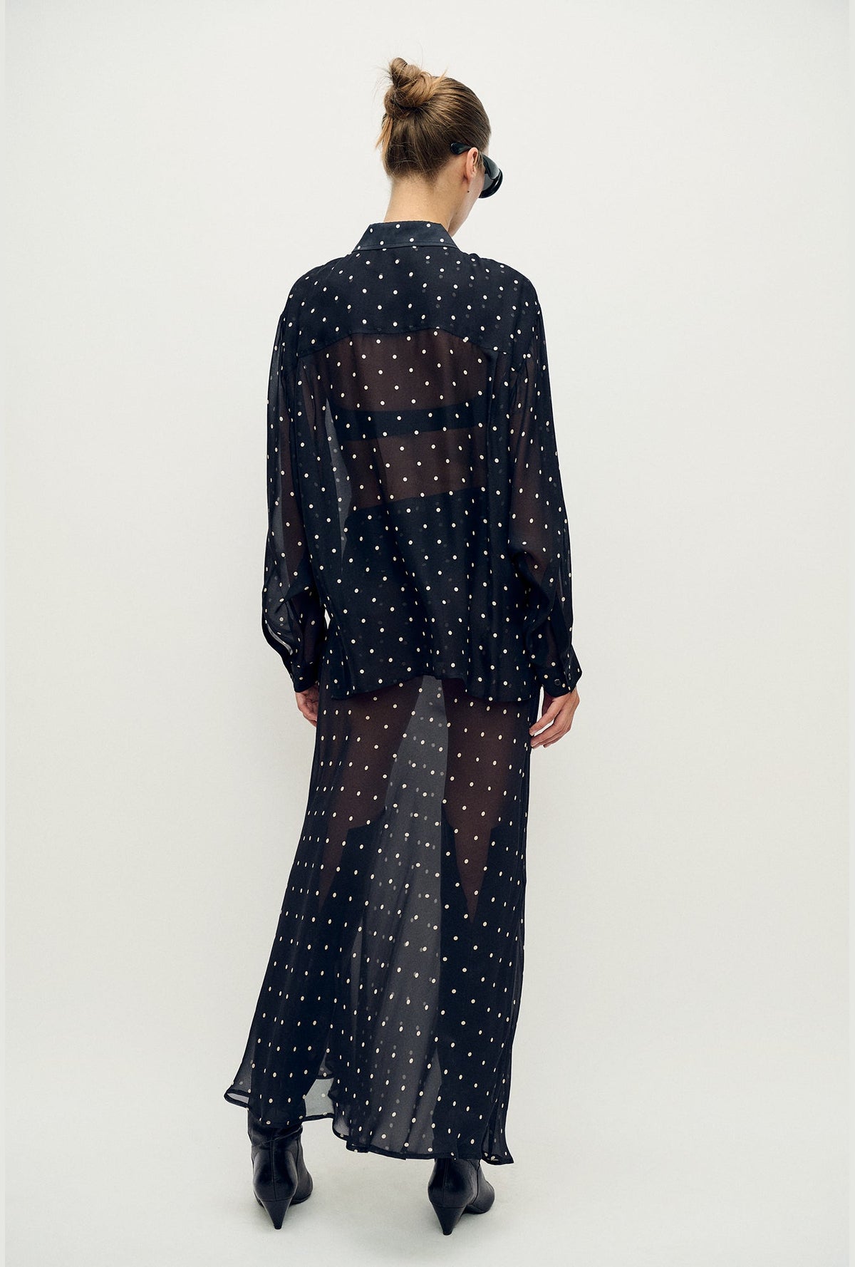 Silk Laundry Long Bias Cut Skirt - Small Polka Dot