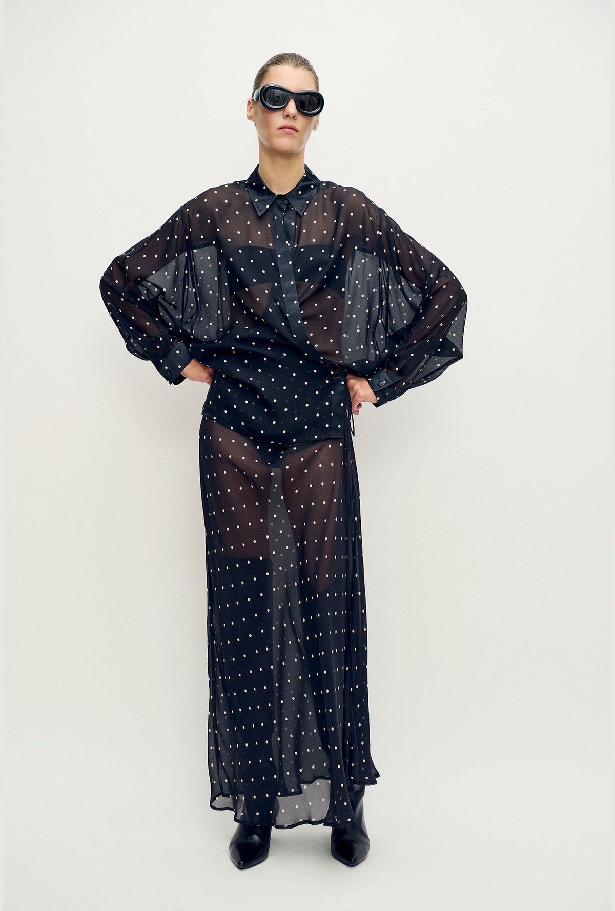 Silk Laundry Long Bias Cut Skirt - Small Polka Dot
