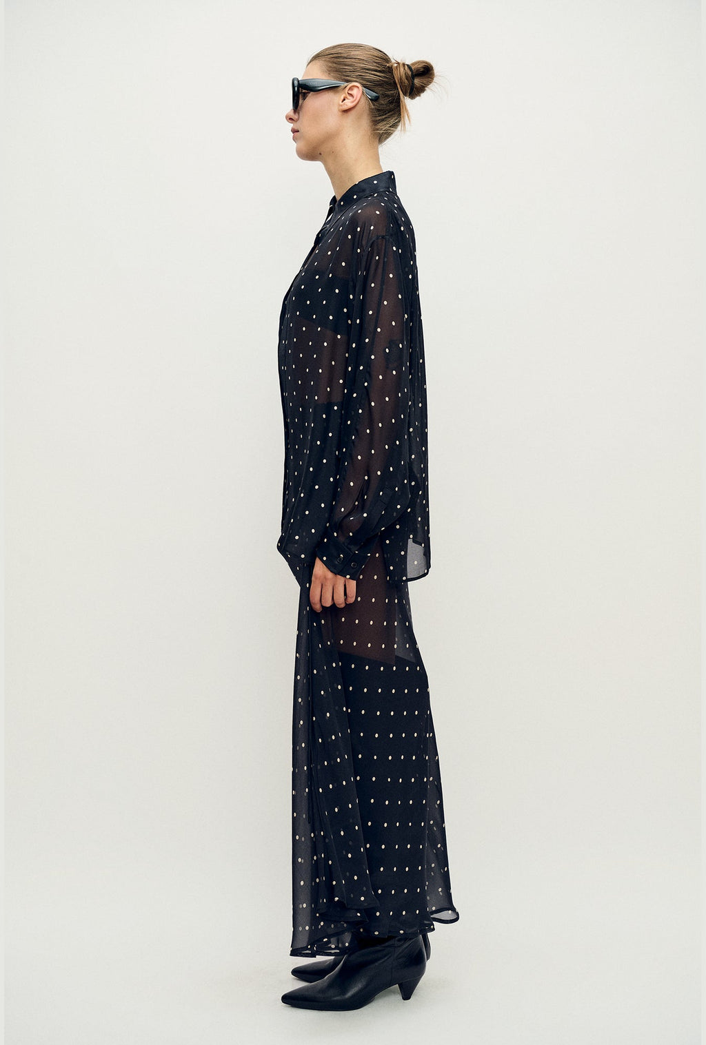 Silk Laundry Long Bias Cut Skirt - Small Polka Dot