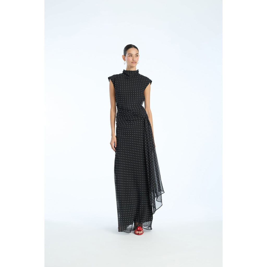 ROTATE Birger Christensen Estrid Long Tie Dress - Black Combo