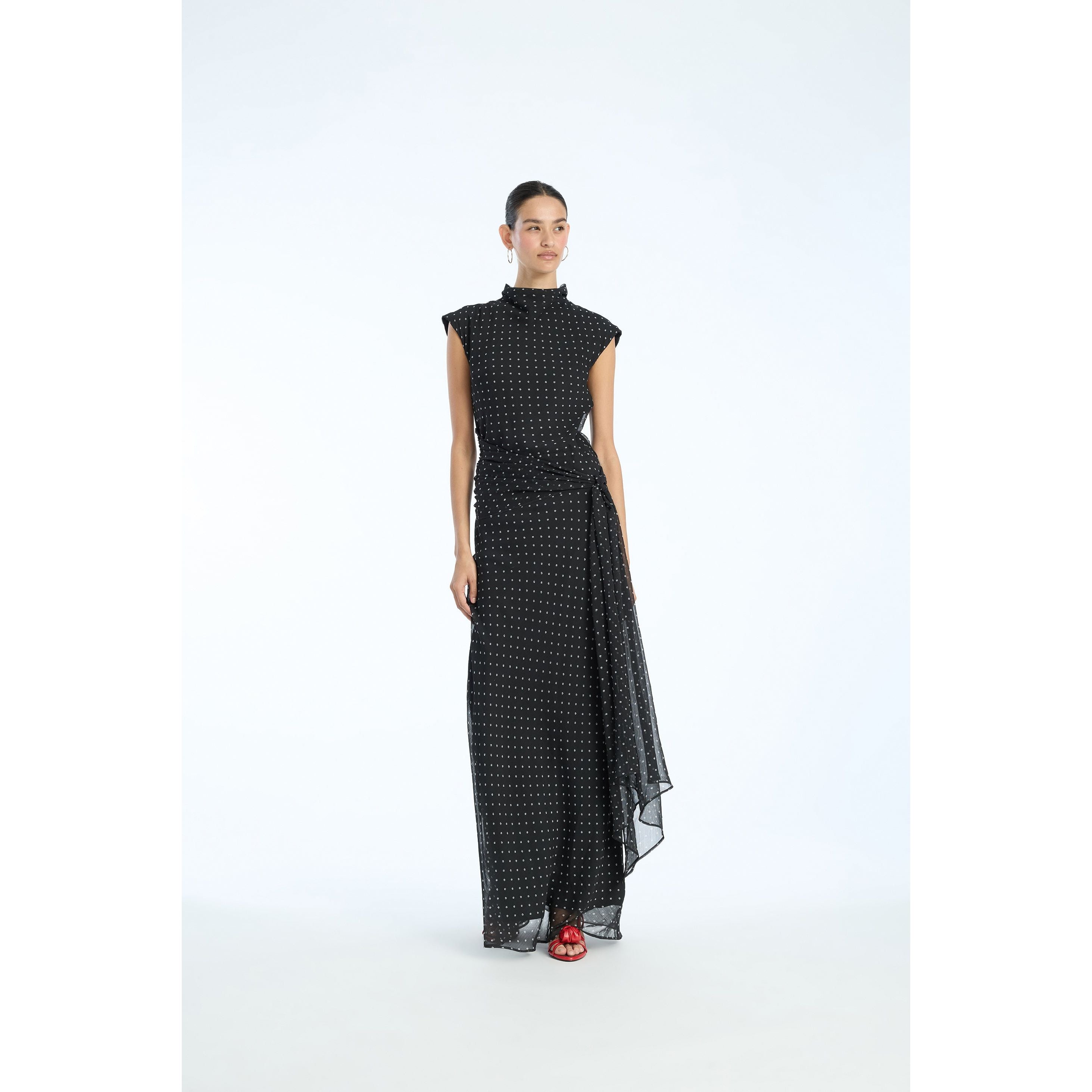 ROTATE Birger Christensen Estrid Long Tie Dress - Black Combo