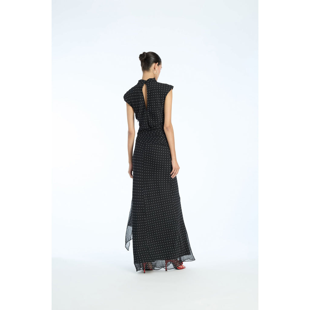 ROTATE Birger Christensen Estrid Long Tie Dress - Black Combo