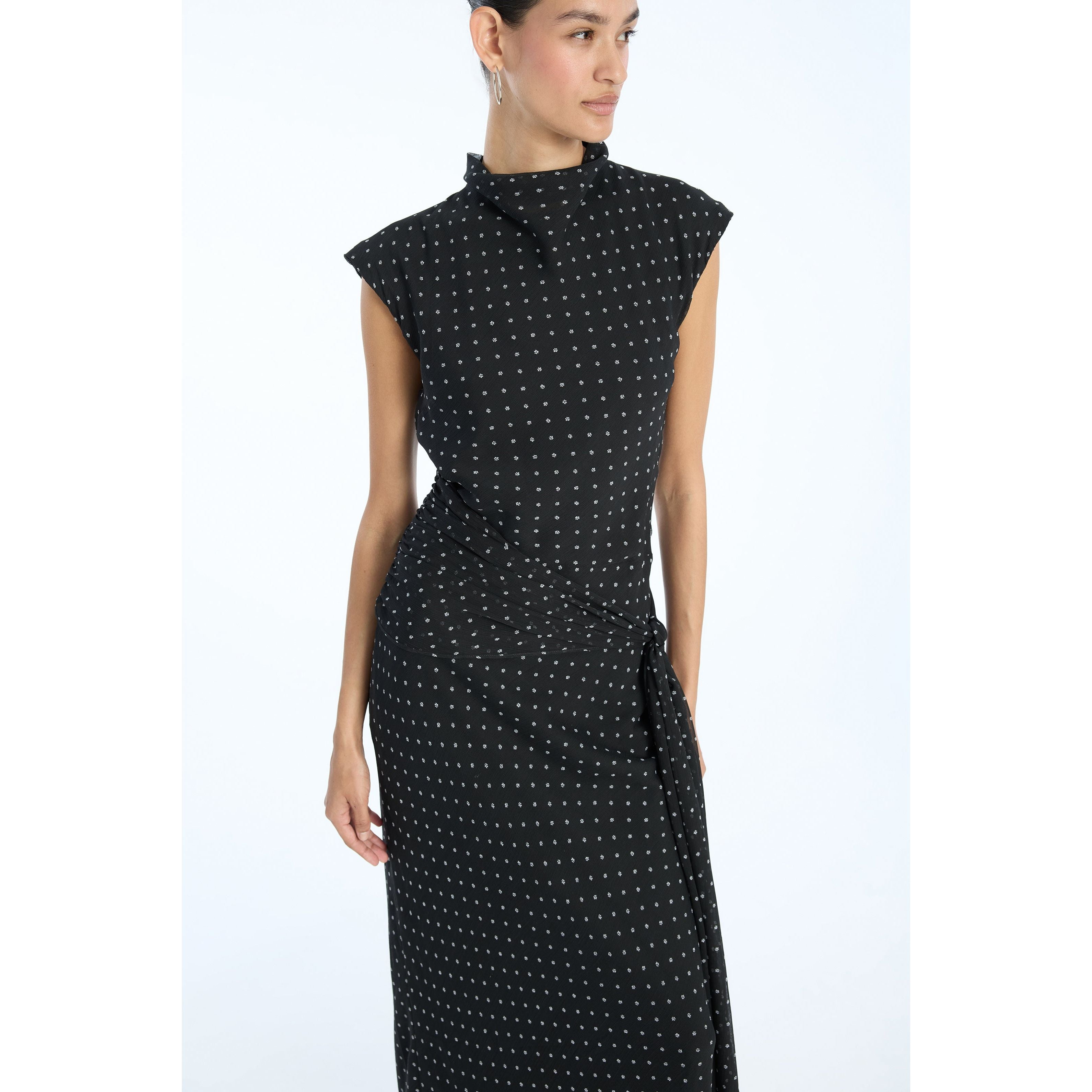 ROTATE Birger Christensen Estrid Long Tie Dress - Black Combo