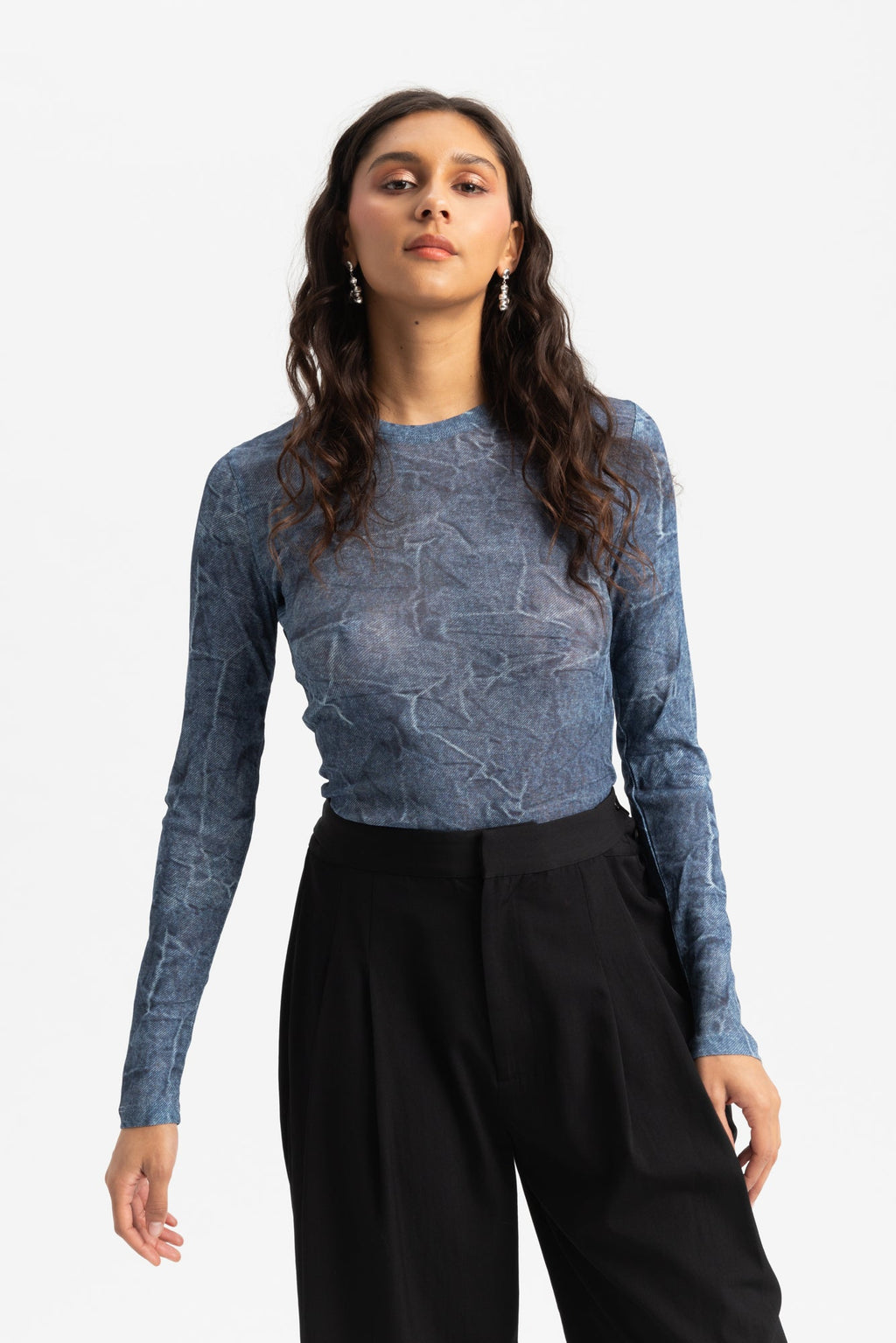 Ganni Long Sleeve Crewneck Blouse - Denim